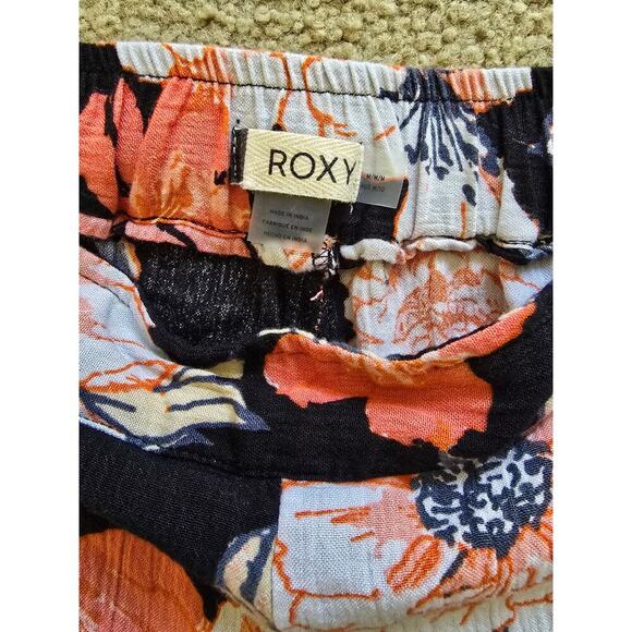 Roxy Black Floral Wide Leg Pull On‎ Breezy Vacation Classy Breathable Pants Med. - Picture 3 of 4